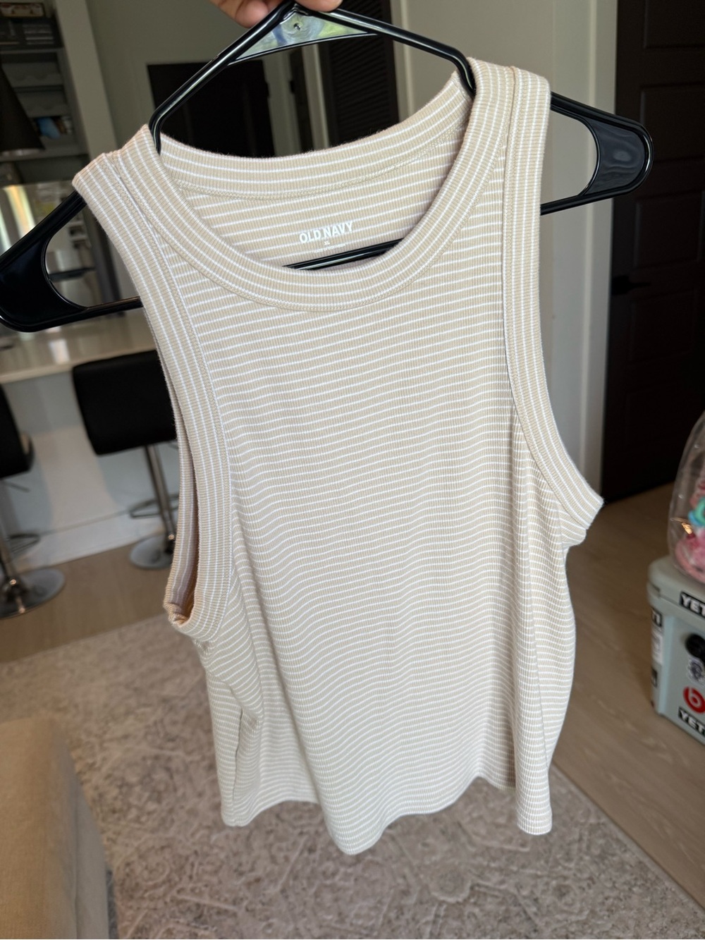 Old Navy Beige and White Ribbed Tank Top
